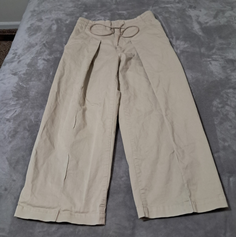 Y-3 Adidas Womens Khaki Wide Leg Cropped Pant Sz. S